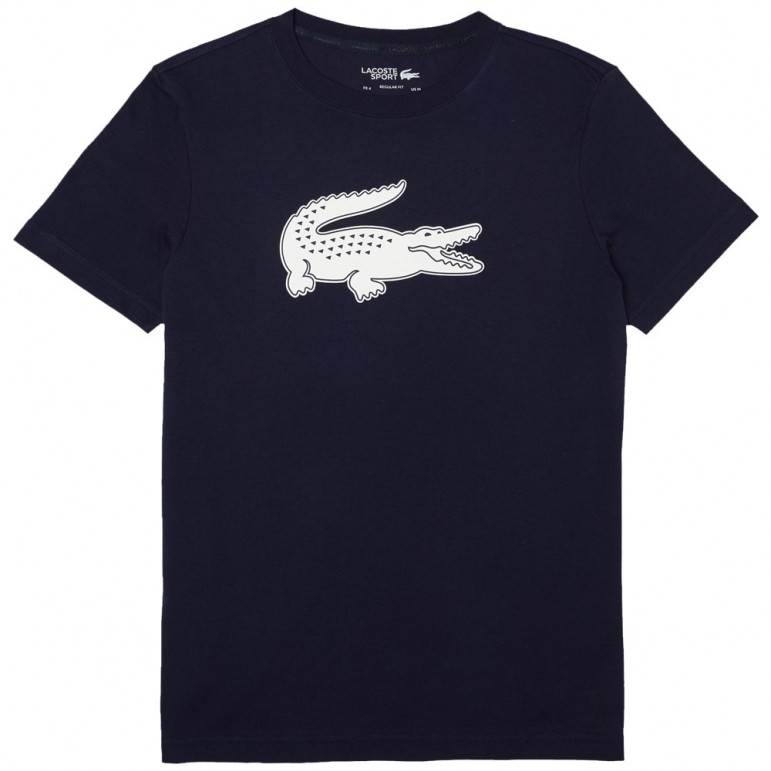 Tee-shirt Lacoste TH2042 Crocodile 3D Homme Bleu Marine/Blanc
