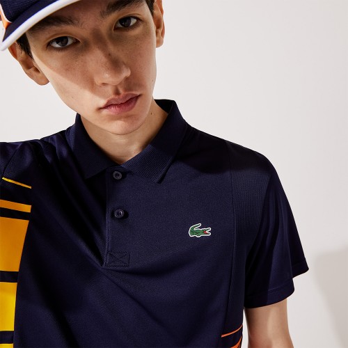 Polo Lacoste DH0866 Homme Bleu/Jaune/Orange - Sports Raquettes