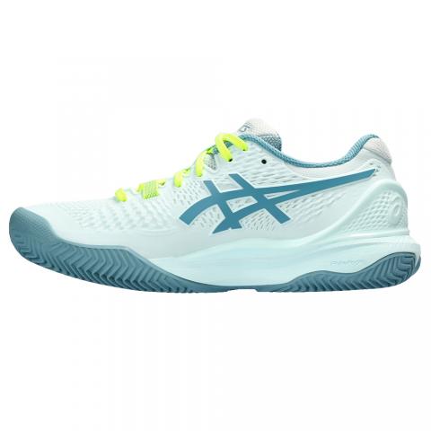 Chaussures Tennis Asics Gel Resolution 9 Terre Battue Femme Blanc/Bleu/Jaune 24000