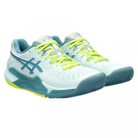 Chaussures Tennis Asics Gel Resolution 9 Terre Battue Femme Blanc/Bleu/Jaune 24002