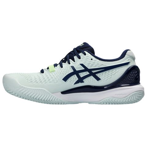 Chaussures Tennis Asics Gel Resolution 9 Terre Battue Femme Vert Pâle/Bleu