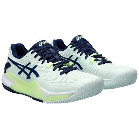 Chaussures Tennis Asics Gel Resolution 9 Terre Battue Femme Vert Pâle/Bleu