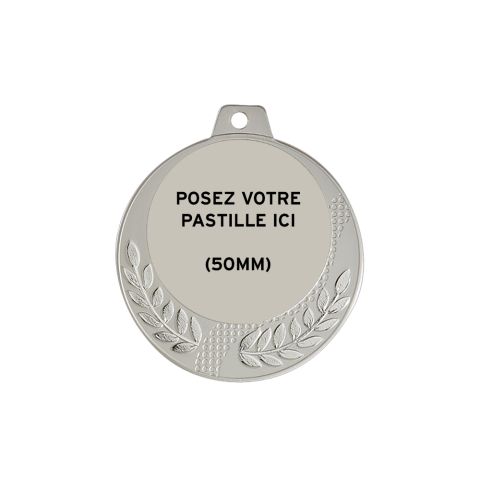 Médaille Argentée Métal Massif 70 mm avec Porte-Centre 50 mm