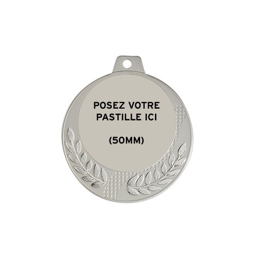 Médaille Argentée Métal Massif 70 mm avec Porte-Centre 50 mm